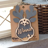 Grey Personalized reindeer ornament