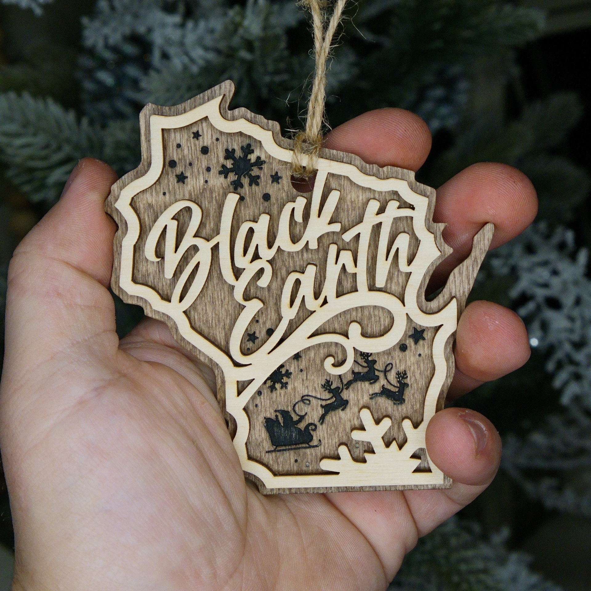 Wisconsin Wordart Ornament - Black Earth