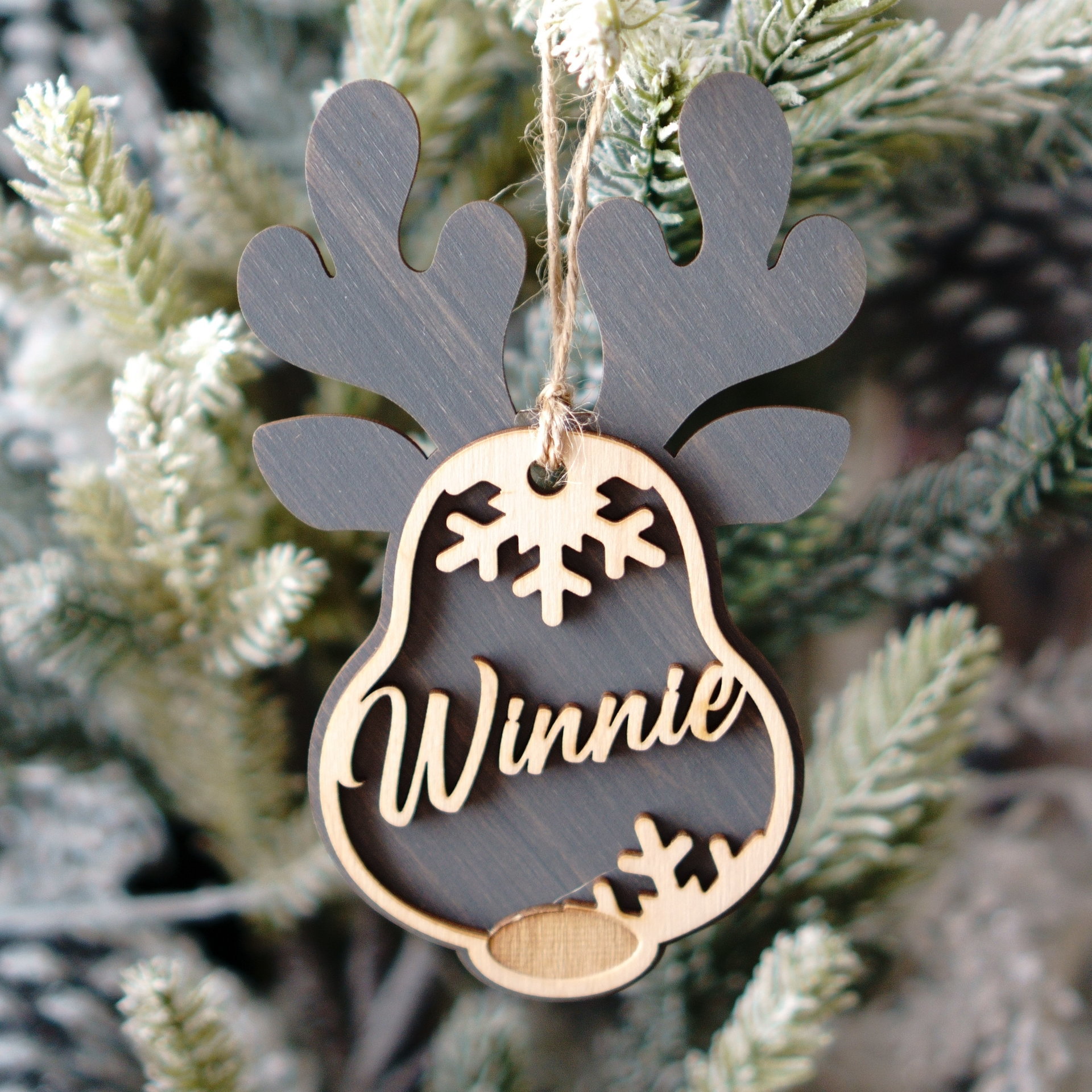 Grey Personalized reindeer ornament