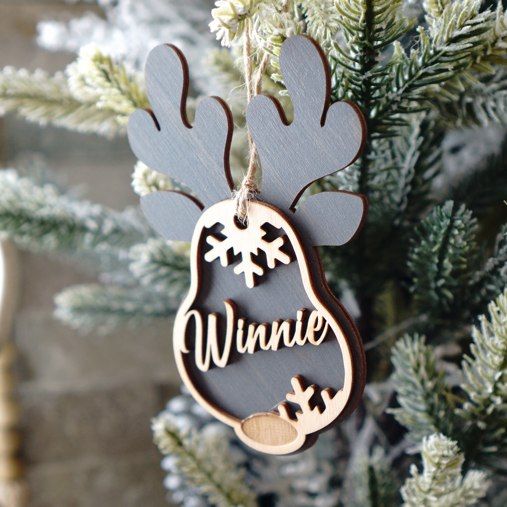 Grey Personalized reindeer ornament