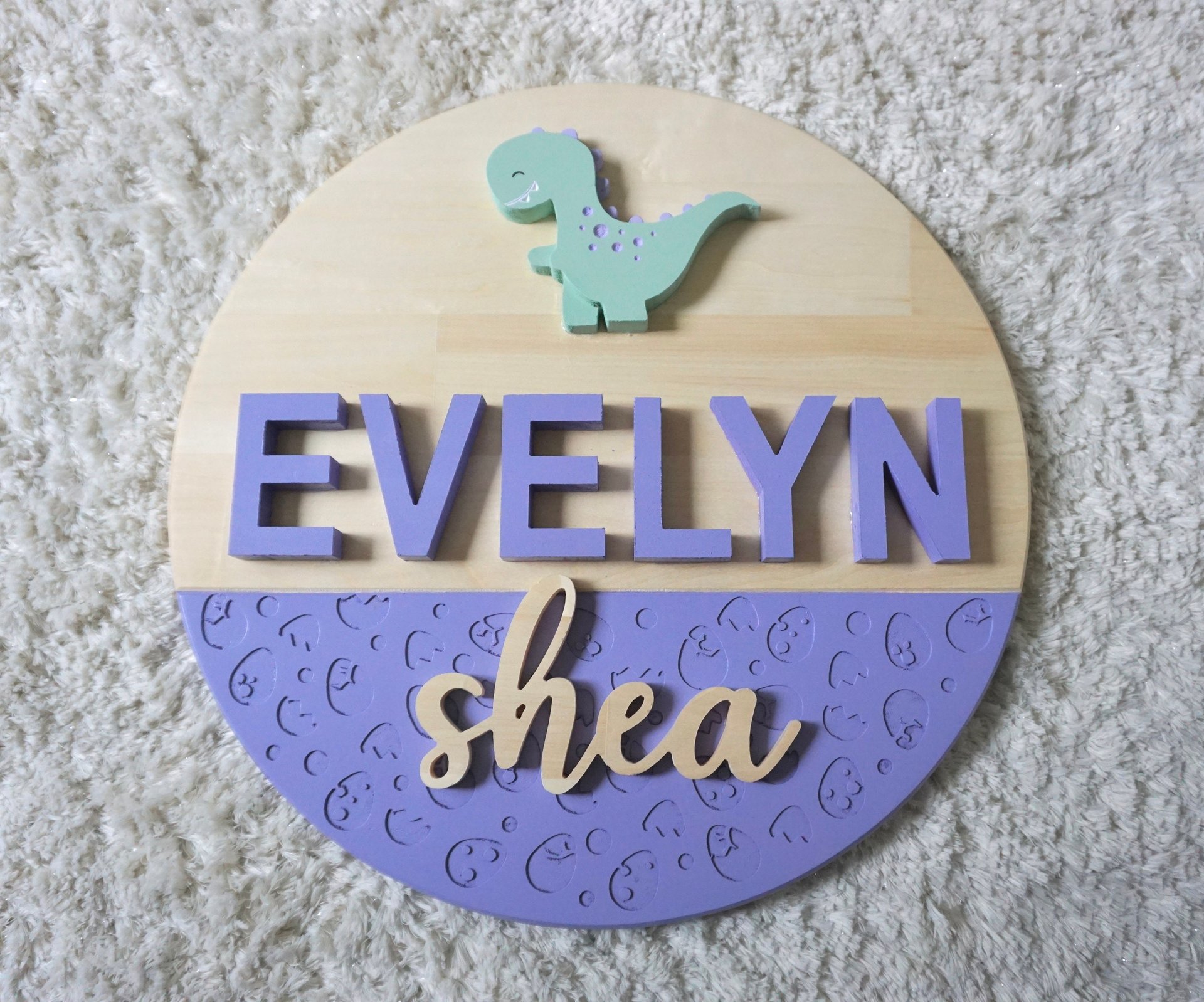 Dinosaur Name Sign | Hardwood | 3D carving | Personalized sign