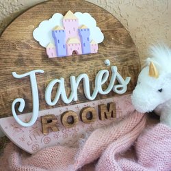 Princess Castle Nursery Name Sign | Hardwood | 3D Carving | Personalized Sign